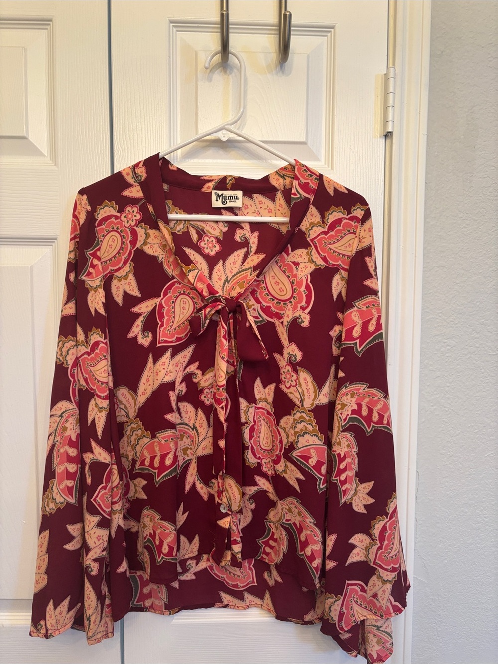 Show Me Your MuMu Burgundy Paisley Tie-Neck Blouse